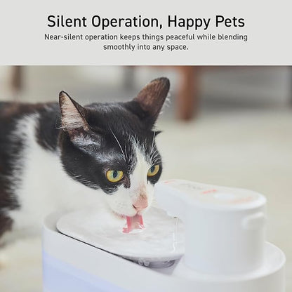 ELECOM Silent Cordless Automatic Pet Water Fountain, 2.5L Capacity, Motion Sensor & Timer Mode, Rechargeable 5200mAh Battery, 3-Layer Filtration, for Cat and Small Dog (White)
