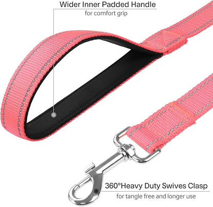 FunTags 6FT Reflective Dog Leash with Soft Padded Handle for Training,Walking Lead for Large & Medium Dog,1 Inch Wide,Neon Pink