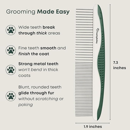 Freshly Bailey Metal Comb for Dogs - Greyhound Comb for Grooming Poodle, Doodle, Goldendoodle - Dog Comb with Dual Teeth for Curly & Wavy Coats