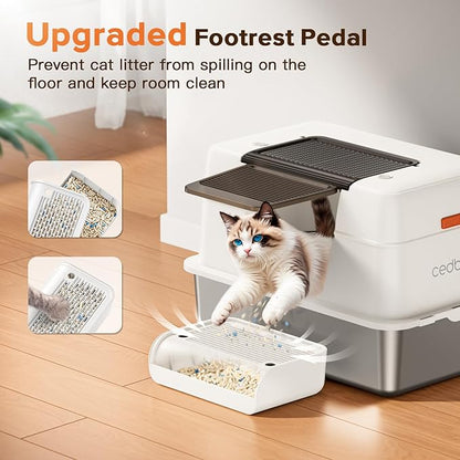 XL Premium Stainless Steel Enclosed Cat Litter Box with Lid, Extra Large Heavy-Duty Metal Litter Box for Big Cats & Multi-Cat Homes|Leak-Proof, Odor-Locking, Non-Stick Surface | Easy Clean (White)