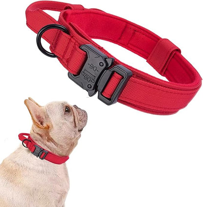 Xqpetlihai Tactical Dog Collar Adjustable Military Nylon Dog Collar with Control Handle and Heavy Duty Metal Buckle for Medium and Large Dogs (Red,S)