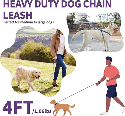 HOMIMP Heavy Duty Dog Leash - Chew Proof 4 FT, Reflective, Metal Training Leash with Soft Padded Handle, Strong Rope for Night Walking, Purple