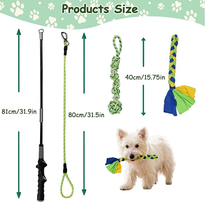 Flirt Pole for Dogs Heavy Duty, Interactive Chase & Tug of War Teaser Wand with Detachable Replacement Knot Ball and Rope Chewing Toys Flirt Stick for Small Medium Large Dogs Exercise & Training
