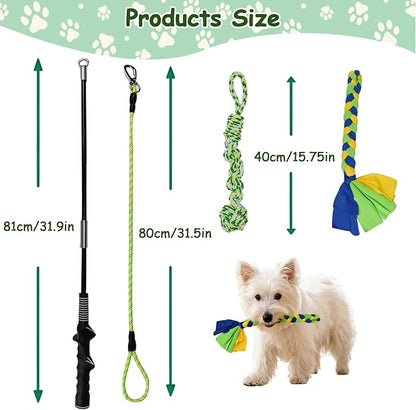 Flirt Pole for Dogs Heavy Duty, Interactive Chase & Tug of War Teaser Wand with Detachable Replacement Knot Ball and Rope Chewing Toys Flirt Stick for Small Medium Large Dogs Exercise & Training