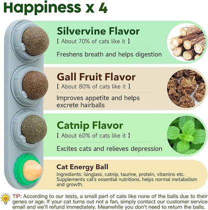 Potaroma 4 Catnip Silvervine Ball Toys, Extra Cat Energy Ball, Edible Cats Lick Kitten Chew, Teeth Cleaning Dental Wall Treats, Concentrated Flavor for All Breeds