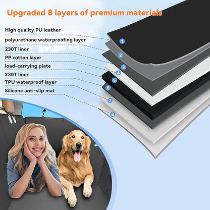 Back Seat Extender for Dogs, Hard Bottom Dog Car Seat Cover for Truck Back Seat, Dog Hammock for Car, Upgraded PU Leather Material, Larger Space, Holds 400lbs