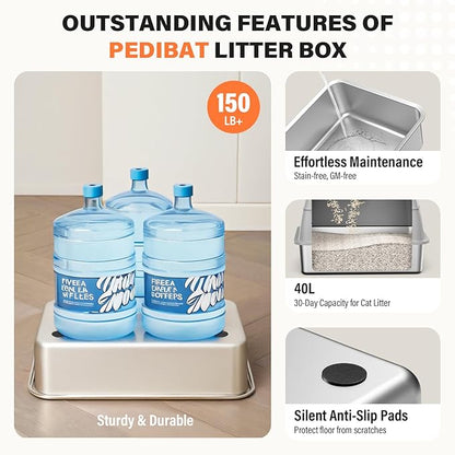 Stainless Steel Cat Litter Box with Scoop, Metal Litter Box High Sided, Cat Litter Box Enclosure, XL Extra Large High-Sided Litter Boxs (Anti-Urine Leakage, Include Scoop) (Grey)