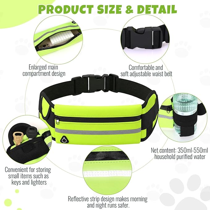 Sadnyy 3 Pcs Dog Reflective Safety Bundle Included Dog Reflective Vest Fluorescent Hands Free Leash with Waist Pack Hi-vis Fluorescent Visibility Pet Set for Raining Jogging Hiking