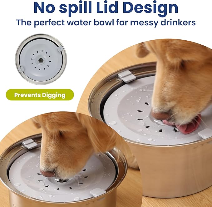 PawsPik Spill Proof Stainless Steel Dog Water Bowl – 4L Slow Drinking Pet Bowl with Floating Tray, Non-Tip, BPA-Free, Dishwasher Safe – for Large Dogs & Multi-Pet Homes