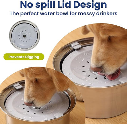 PawsPik Spill Proof Stainless Steel Dog Water Bowl – 4L Slow Drinking Pet Bowl with Floating Tray, Non-Tip, BPA-Free, Dishwasher Safe – for Large Dogs & Multi-Pet Homes