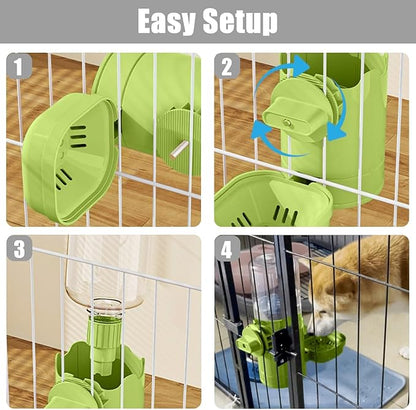 Pet Water Bottle for Cage Crate 26oz Automatic Feeding Water Dispenser for Dog Cat Rabbit (Green, 26oz)