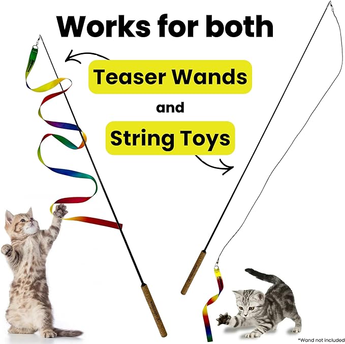 Cat Wand Toy Refill Rainbow Ribbon Set for Cat Wand - Ribbon Lures, Detachable Refill, Toy Lures Attachments - 3 Pieces Multi-Length Fun Durable Attachments with Metal Ring
