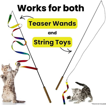 Cat Wand Toy Refill Rainbow Ribbon Set for Cat Wand - Ribbon Lures, Detachable Refill, Toy Lures Attachments - 3 Pieces Multi-Length Fun Durable Attachments with Metal Ring