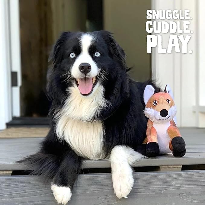 Snugarooz Fitz The Fox Dog Toy with Repair Patch – Soft & Durable Plush - Crinkle & Squeaker – Perfect for Small to Medium Dogs - Fun Play & Cuddles