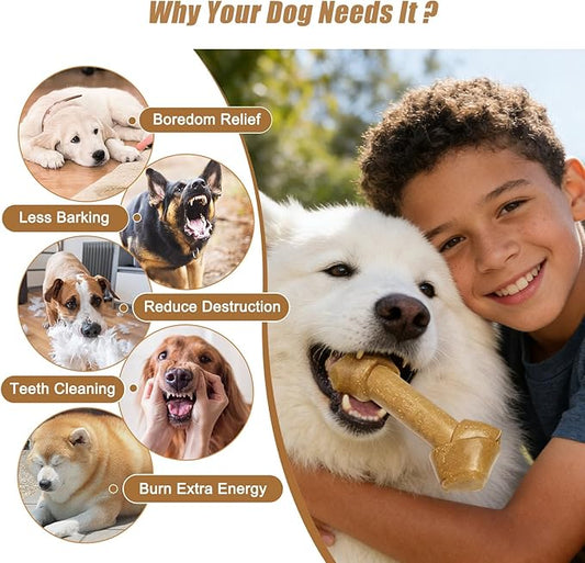 Dog Chew Toys for Aggressive Chewers, Durable Nylon & Wood Teething Toy with Chicken Flavor, Tough Chewing Dog Toys for Large Dogs (Stick)