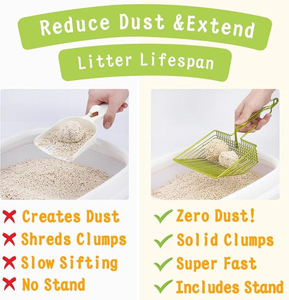 DHXYZZB Cat Litter Scoop, Metal Cat Litter Scooper Kitty Poop Scooper Stand for Litter Box, Fast Sifting Non-Stick Large Cat Poop Sifting cat Scooper