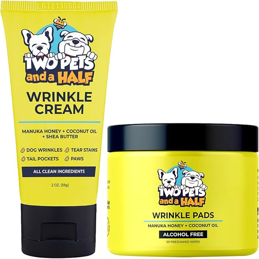 Paste for Bulldogs Wrinkle 2oz+ 50 Wrinkle Wipes French Bulldog (Pack of 2)- Wrinkle Cream for Dogs, Frenchie, English Bulldog, Pug- Cleans Rashes,Tail Pockets, Dry Skin & Paws (Made In USA)