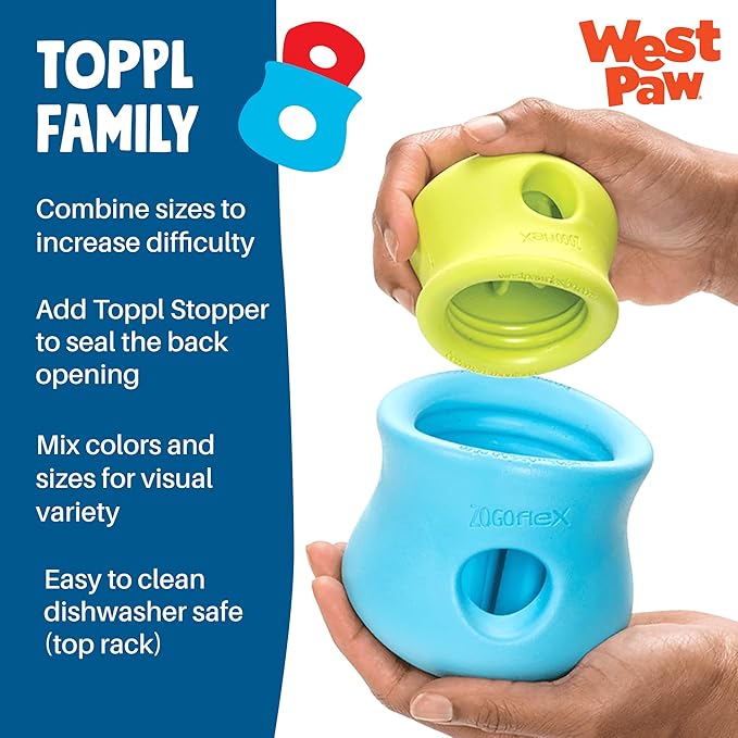 WEST PAW Zogoflex Toppl Interactive Treat Dispensing Puzzle Dog Toy for Mental Stimulation & Enrichment-Holds Kibble & Treats-Lickable, Freezable & Dishwasher Safe-Made in USA-Large-Aqua Blue