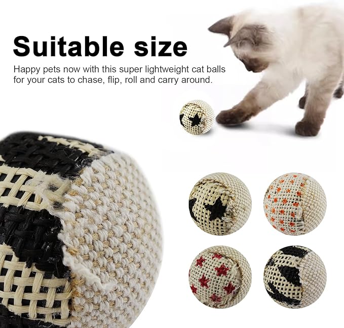 TTcat Canvas Cat Toys Balls with Bell Inside,for Indoor Cats, Interactive Toys Chew Toys for Cat Kitten,4 Pack.