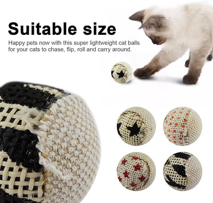 TTcat Canvas Cat Toys Balls with Bell Inside,for Indoor Cats, Interactive Toys Chew Toys for Cat Kitten,4 Pack.