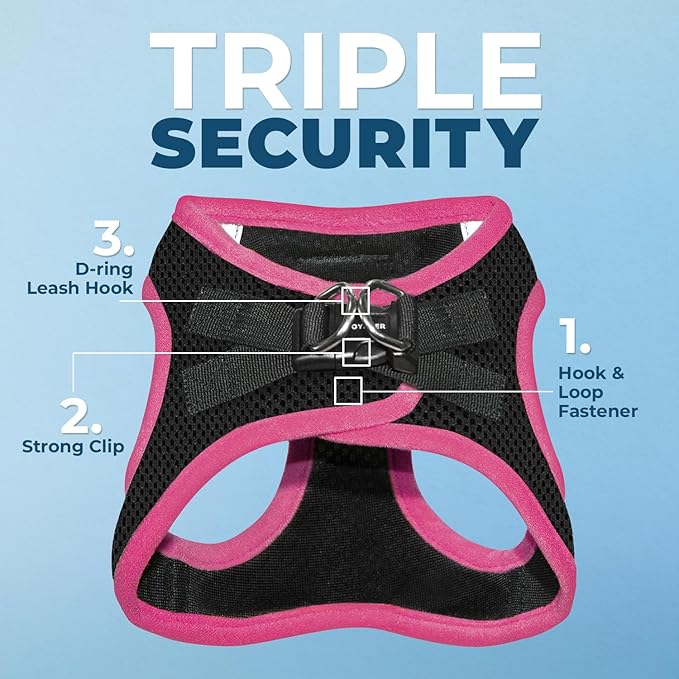Best Pet Supplies - All Weather Mesh/Plush, Reflective, No Pull Harness for Small, Medium Dogs, Cats - Secure with Hook & Loop Fastener, Buckle, Double D-Rings - Black/Pink Trim, S
