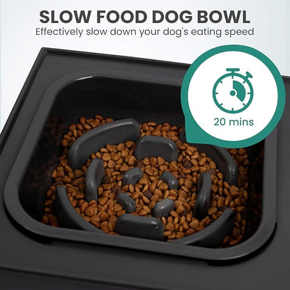 Niubya Elevated Dog Bowls, with Slow Feeder Bowl and Stainless Steel Dog Food Bowl, Raised Dog Bowls Adjusts to 5 Heights (3.15", 8.66", 9.84",11.02", 12.2") for Small Medium and Large Dogs