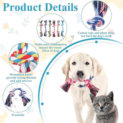 48 Pcs Dog Rope Toys Bulk for Medium and Small Dogs, Multi Color Dental Cotton Puppy Teething Toys 2 Knot Indestructible Chew Tug of War Dog Toys for Aggressive Chewers Supplies