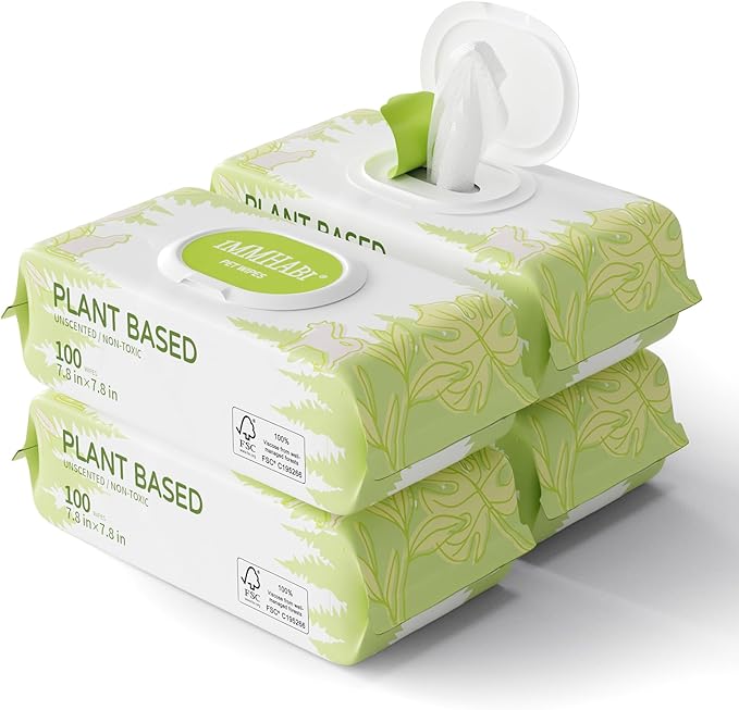 400 Unscented Pet Wipes for Paws and Butt Plant Based Hypoallergenic Pets Cleansing & Deodorizing Anal Gland Hygienic Puppy Wipes for Dogs
