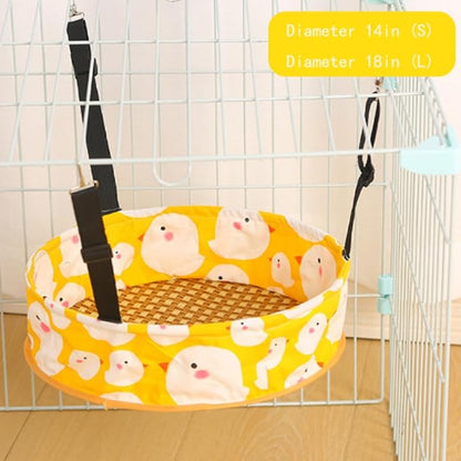Cat Hammock Cat Hanging Bed for Cage, Adjustable Straps, for Kennel Chair with Metal Frame, for All Seasons (Yellow, S)