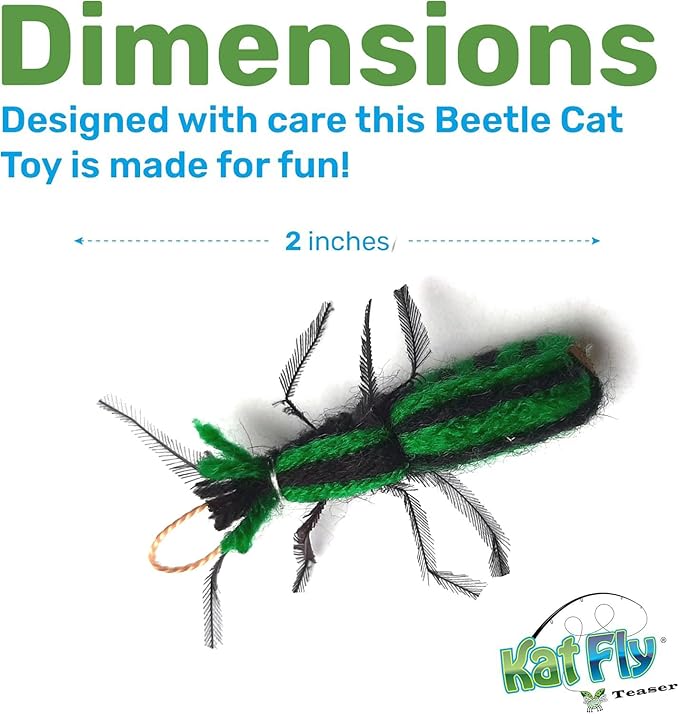 2 Inch Handmade Cat Toy Teaser Wand Refill Beetle - Green Natural Material Toys, Hunting Instinct Play, Interactive Exercise Attachment Set for Indoor Cats