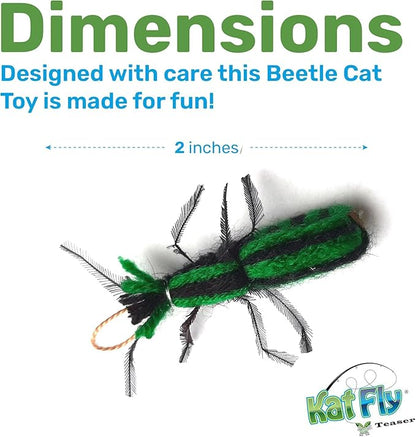 2 Inch Handmade Cat Toy Teaser Wand Refill Beetle - Green Natural Material Toys, Hunting Instinct Play, Interactive Exercise Attachment Set for Indoor Cats