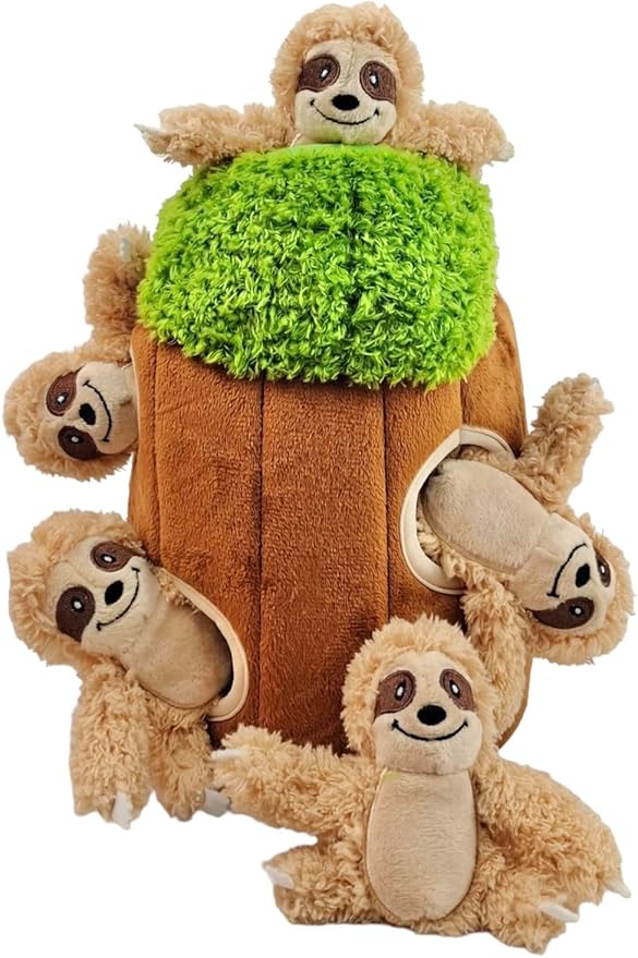 Glow Pups Hide and Seek Dog Toy, Plush Sloth in Tree, Squeaky Interactive Fun, Promotes Mental Stimulation, Keep Your Dog Entertained, Easy to Clean, Soft & Plush, Large, Brown/Green