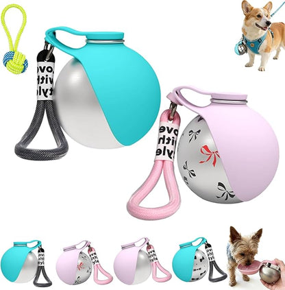 Foldable Pet Water Bottle for Travel, 2 in 1 Portable Dog Water Bottle, 304 Stainless Steel Compact Dog Drinking Bottles Leak Proof & Silicone Bowl for Walking Hiking (2PCS,J)