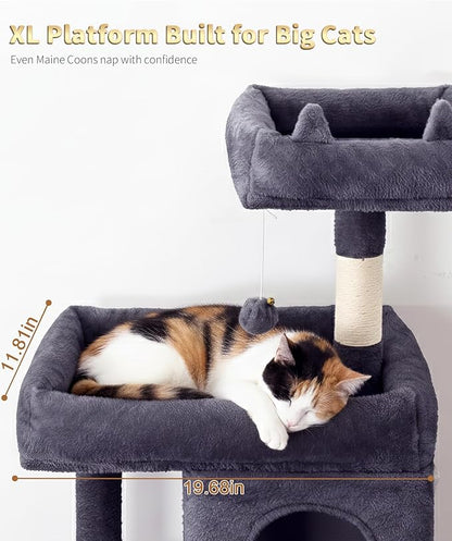68 Inches Heavy Duty Cat Tree for Indoor Cat, Big Cat Tower with Sisal Scratching Posts and Top Perch, Large Platform for Adult Cats, PMT02DG, Dark Grey