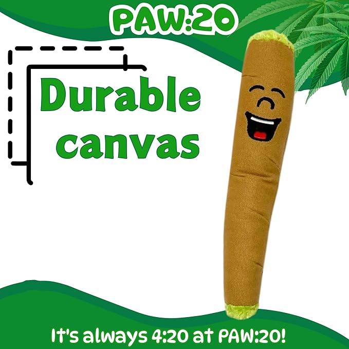 My Name is B, Cute Stuffed Parody Blunt Dog Toy, Funny Squeaky Weed Toy, Cool Plush Novelty 420 Gift for Pets & Their Owners, Sized for Puppies & Small, Medium & Large Breeds, For Fetch & a Photo Prop
