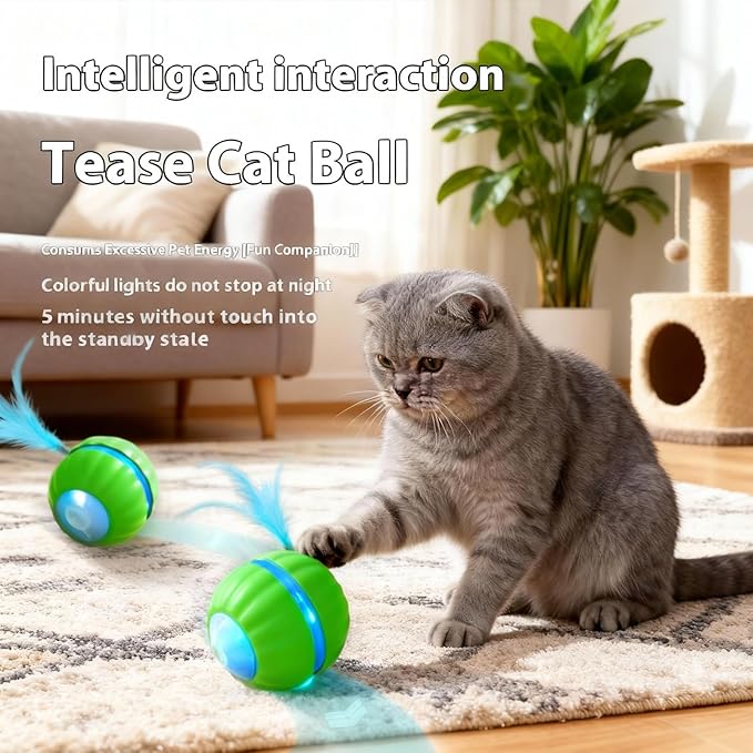 2 Packs Interactive Cat Toys for Indoor Cats,Automatic Moving Kitten Toys,Cat Toys for Bored Indoor Adult Cats,Smart Rechargeable Cat Enrichment Toys for Cats to Keep Them Busy, Cat Balls Pet Toys