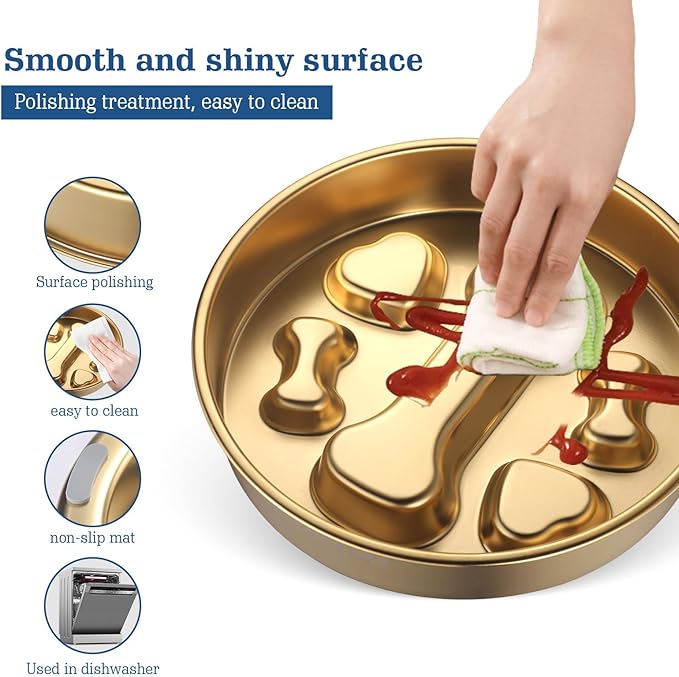 Golden Stainless Steel Slow Feeder Dog Bowls – Non-Slip Metal Dog Bowl for Large & Medium Breeds, Puppy Puzzle Feeder – 2 Cup Capacity for Small to Big Pets – Durable Slow Feed Dog & Cat Food Dish