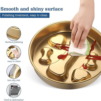 Golden Stainless Steel Slow Feeder Dog Bowls – Non-Slip Metal Dog Bowl for Large & Medium Breeds, Puppy Puzzle Feeder – 2 Cup Capacity for Small to Big Pets – Durable Slow Feed Dog & Cat Food Dish