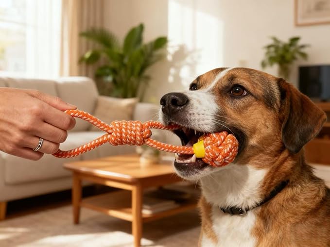 7 Pack Orange Yellow Braided Puppy Rope Toys, Durable Dog Chew Rope for Medium Large Dogs, Interactive Dog Rope Chew Toy for Chewing Tug of War Teeth Cleaning