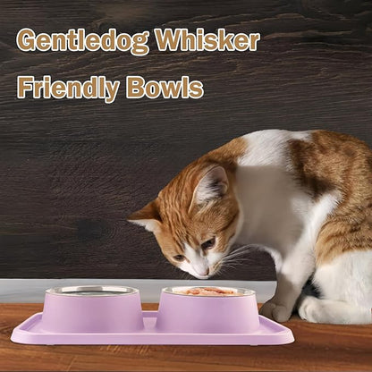 Cat Bowls for Food and Water, Upgrade Cat Food Bowls for Indoor Cats, Premium Removable Stainless Steel Double Bowls with Silicone Anti-Slip Pads, Water Bowl for Cats and Dog (Pink Purple)
