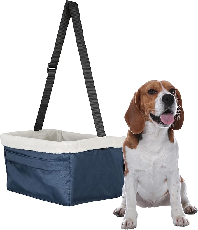 PetSafe Happy Ride Booster Seat for Dogs - Open Road Comfort - Safe Tether System - Zipper Pouch Dog Seat - Machine Washable Fleece Liner - Easy Install Design - Navy - Up to 12 lb