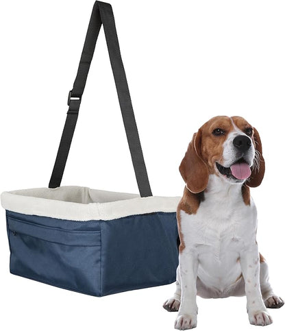 PetSafe Happy Ride Booster Seat for Dogs - Open Road Comfort - Safe Tether System - Zipper Pouch Dog Seat - Machine Washable Fleece Liner - Easy Install Design - Navy - Up to 12 lb