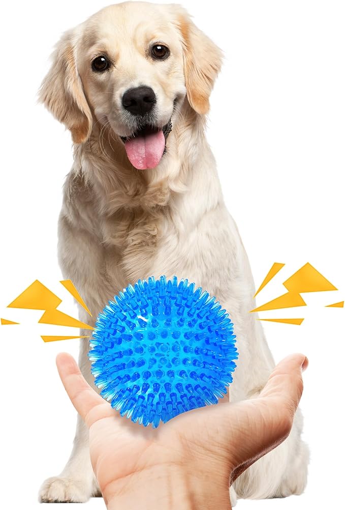 6 Pack 3.5” Squeaky Dog Balls for Large and Medium Dogs, Spiky Balls for Teething Puppies