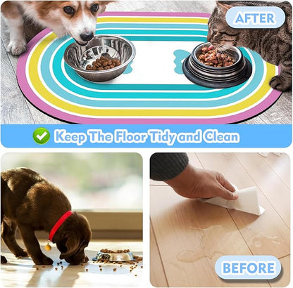 Cat Food Mat Small - 20''x12'' Absorbent Cat Feeding Mat, Pet Water Mats Protect Floor, No Stains Quick Dry Pet Placemats for Food and Water Bowl, Non-Slip Base Cats Bowl Mats for Messy Drinkers