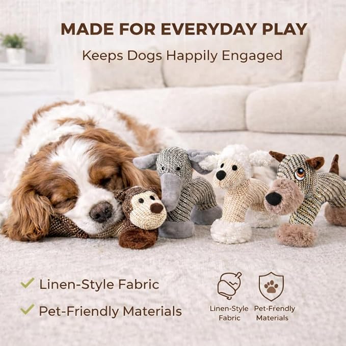 Linen Animal Shape Cotton Rope Dog Chew Toy, Squeaky, Sturdy Linen Fabric (Dog)