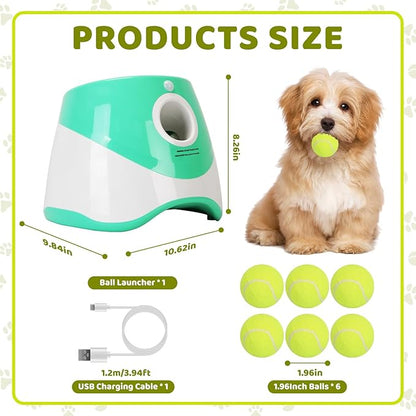 Automatic Ball Launcher for Dogs, Interactive Dog Ball Thrower with 6 PCS 1.96" ETPU Balls, 3 Adjustable Distance Settings (9.84-29.52FT), Indoor Outdoor Fetch Trainer Toy for Small & Medium Dogs