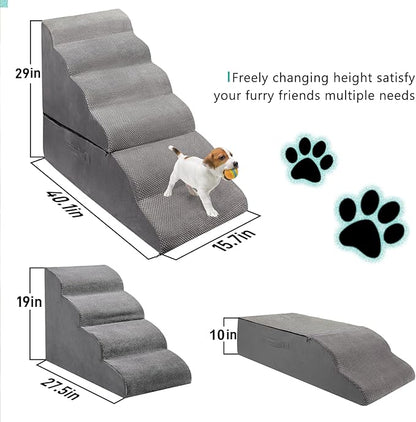 Dog Stairs for High Beds 28-30" H, 6-Step Dog Stairs for Small Large Dogs, 35D Foam Dogs Steps/Ramp for High Beds/Couch, Non-Slip Balanced Pet Step for Doggie/Cats Elder Injured, Grey