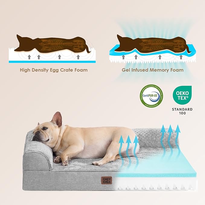 EHEYCIGA Extra Large Dog Bed Othorpedic 44x32x6.5, Memory Foam XL Dog Bed with Washable Removable Cover, Waterproof Pet Sofa Couch XLarge Size Dogs with Nonskid Bottom, Grey
