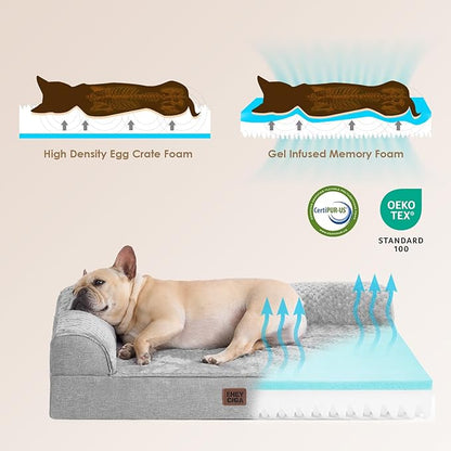 EHEYCIGA XXL Dog Bed Memory Foam, Orthopedic Giant Dog Bed Jumbo with Washable Removable Cover, Waterproof Pet Sofa Couch with Nonskid Bottom, 48x35x7.5, Grey