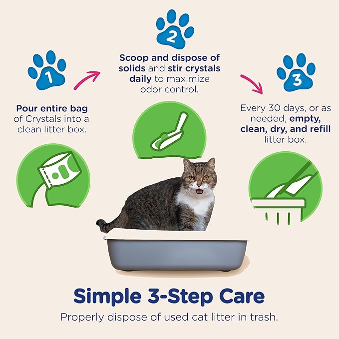 Cat’s Pride Micro Crystals Cat Litter, Non-Clumping, Unscented, 30-Day Odor Control, 99% Dust Free, Lightweight, Soft on Paws, 6.5lb Bag